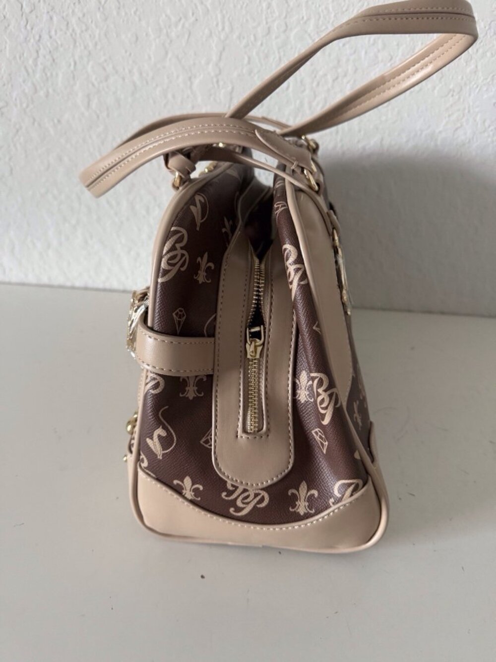 Baby Phat Croc Embossed Studded Cat Satchel Bowler Bag Brown Gold Y2K Viral NEW - Picture 10 of 13